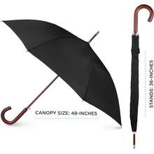 Totes  Auto Open Umbrella Classic Wooden J Stick Handle With Easy Grip - Windproof, Rainproof And Durable Canopy Design – Versatile Travel, Perfect For Rainy Days - 藍色 - 查看 7