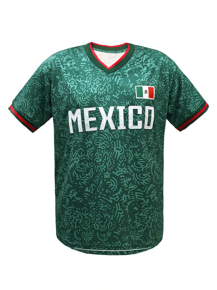 KTYSDE Tricou de fotbal Mexic, camuflaj verde retro, pentru aprecierea culturii latino-americane/ținută casual - Verde - Vizualizare 1