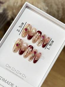 Purple French Glitter Enamel Design Oval Shaped Handmade False Nails, Women Nail Art Supplies - Multicolor - View 4