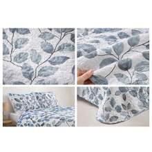 Colcha bouti para Verano y Entretiempo, Colcha para Cama 100% Poliester en Diseño Liso o Estampado, Colcha Cubre Cama Fina para Cama 90/105/135/150/180cm, Suave, Blanco con Funda de Cojín 45x70cm. Entrega a España en 3-5 días. - Multihojas GrisVerde - Ver 3