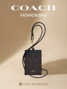 Coach Vertical Genuine Leather ID Card Holder With Transparent ID Window, 2 Credit Card Slots And Detachable Lanyard - Walnut Wood Color - View 1