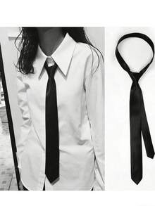 1pc Ladies' Polyester Narrow Necktie, Handmade, Suitable For Daily Shirt Decoration And As A Gift - 黑色 - 查看 4