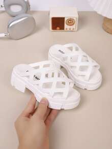 Kids Fashion Slippers, New Summer Thick Sole Mesh Hollow Design Stylish & Breathable Children Slippers - Beige - View 6