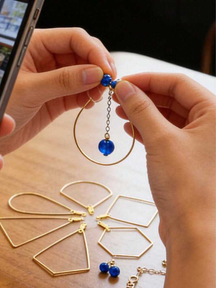 20个304不锈钢丝耳环钩连接器，造型为串珠流苏耳环环，DIY珠宝配件耳环 - 幾何 - 查看 3