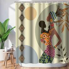 1 Peça Cortina de Chuveiro com Figura Retrô, Cortina de Chuveiro Impressa com Figura Geométrica, Adequada para Várias Decorações de Ambiente, Divisória de Banheiro, Cortina de Banheira - Multicolorido - Visão 3