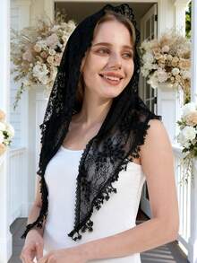 1条2026新款花卉蕾丝边围巾/头巾，时尚女士款，适合婚礼、派对、用餐等场合 - 純色 - 查看 31