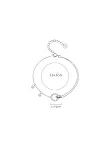 1pc S925 Sterling Silver Roman Numeral Double Ring Bracelet, Women's Delicate Chic Rhinestone Inlaid Bracelet, Unique Gift - Geometry - View 9