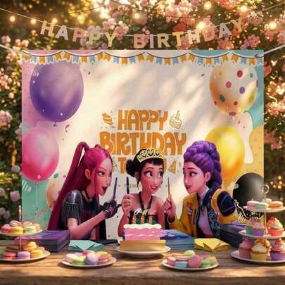 1 pieza Decoración de fiesta con tema de anime K-Pop, (Tamaño 49.2*31.4 pulgadas) Tela de fondo, Grupo, Tela de fondo, Decoración de fiesta de cumpleaños, Suministros de fiesta de grupo, Regalo para niños