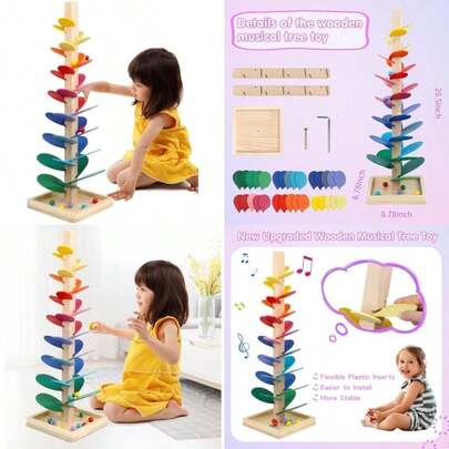 Wooden Marble Run Update Wooden Music Tree For Kids 3+ Years Old,Ball Drop Toy Montessori Toys For 3+ Birthday Gifts For Boys And Girls(Default)