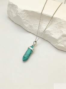 1pc Natural Turquoise Crystal Pendant Necklace - Elegant Healing Jewelry For Women - Turquoise - View 11