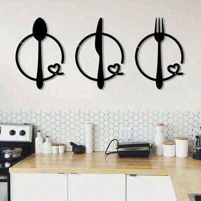 CIF BUY Juego de 3 piezas de arte de pared minimalista de metal - Diseño de tenedor, cuchara y cuchillo | Adecuado para el hogar, la sala de estar, la oficina, la cocina, la decoración del comedor, ideal para el Día de la Madre, regalos de inauguración de la casa, duradero y fácil de instalar