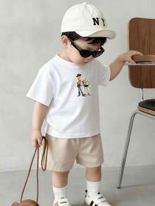 Disney Playful Style Toy Story Tee Buzz Lightyear & Woody Print Boys Casual Versatile Short Sleeve Top - 白色 - 查看 4