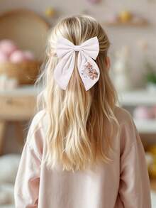 1pc Easter White Fabric Hair Clips,Easter Bunny Embroidery Hair Bows,Elegance Hair Barrettes For Girls Teens Friends Daughter Daily Party Gifts - Multicolor - View 3