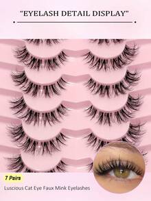 Asiteo 7 Pairs Messy Natural Cat Eye Lashes Clear Band Lashes Cat Eye Look Wispy Lashes Eye End Elongated Full Strip Soft Natural Realistic False Eyelashes, For Wedding, Bridesmaid, Vocation, Dates, Parties - Cat Eye Lashes - View 5