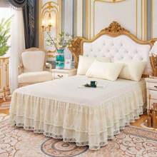 Double Lace Bed Skirt For FQueen Bed - 17in. Drop, Easy Fit Ruffle Bedskirt Wrap Around Bed Skirt, Anti Wrinkle & Fade Resistant - Yellowish - 查看 2