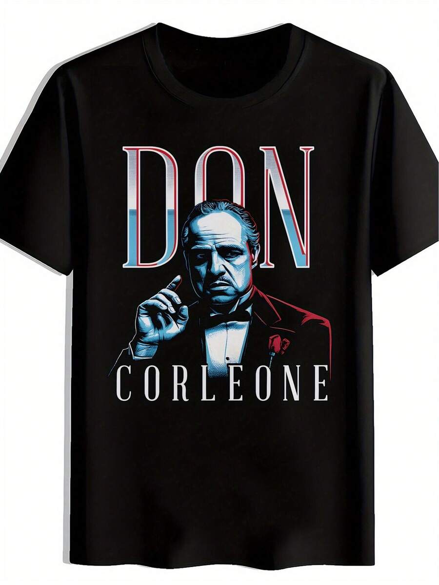 Men's Short Sleeve Crew Neck T-Shirt Casual Simple Print Top - Negro - Ver 1