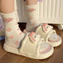 Women's Summer New EVA Slippers, Cute & Sweet, Thick Sole, Non-Slip, Comfortable Soft Bottom One-Strap Sandals - White Pink - View 5