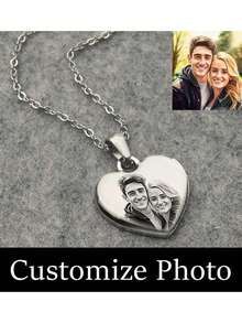 1pc Personalized Photo Heart Necklace, Customizable Engraved Photo Necklace, Personalized Photo Necklace, Square & Heart Shaped Photo Necklace, Gift For Mom/Wife, Stainless Steel Silver, Gold, Black Necklace, Customizable Engraved Photo Pendant Necklace, Anniversary, Valentine's Day, Christmas, Halloween, New Year Gift - Multicolor - View 17