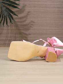 女士高跟凉鞋，粉色方头鞋，粗跟带时尚性感系带蝴蝶结装饰优雅高跟鞋，适合舞会、派对、宴会等场合 - 粉色 - 查看 8