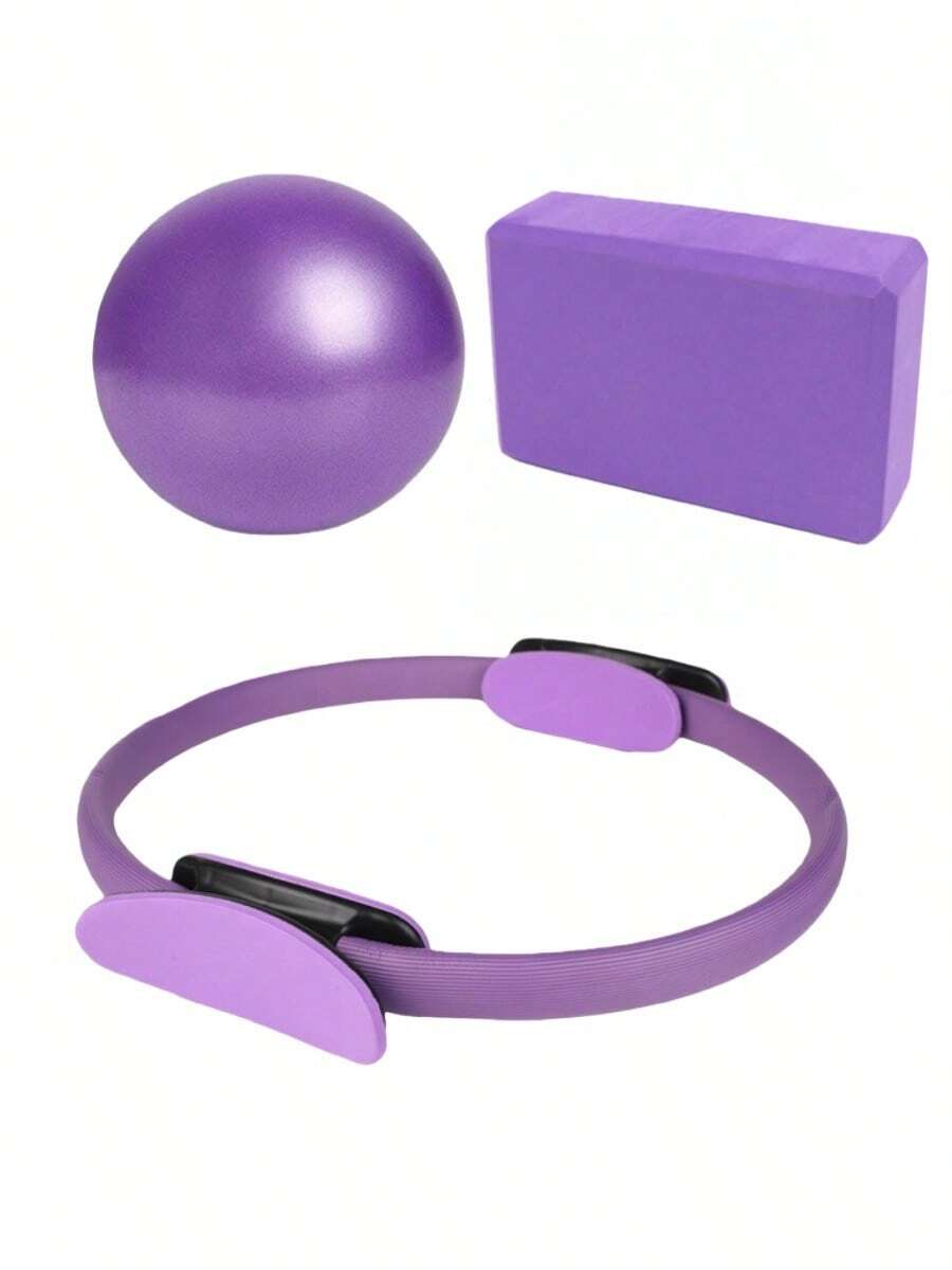 3件套普拉提圈套装，包括瑜伽圈、瑜伽球和瑜伽砖 - 彩色 - 查看 1
