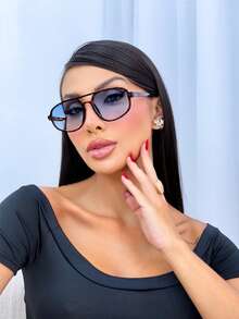 OCULOS ASSIMETRICO TARTARUGA LENTE AZUL  Vintage    TENDENCIA  DA MODA UV400 - Marrom - Visão 1