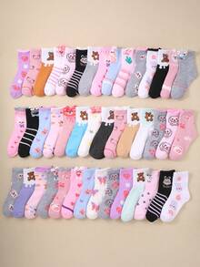 20 Pairs Kids Mid-Calf Socks, Featuring Striped, Polka Dot, Bow, And Animal Patterns, Suitable For Casual, Sports, School Occasions. Great As Birthday, Holiday, Children's Day Gifts For Kids - Multicolor - View 4