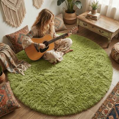 1pc Plush Fabric Round Carpet, Living Room Yoga Mat, Christmas Decor, Hanging Chair, Round Stool, Computer Chair Pad, Bedroom Bedside Rug