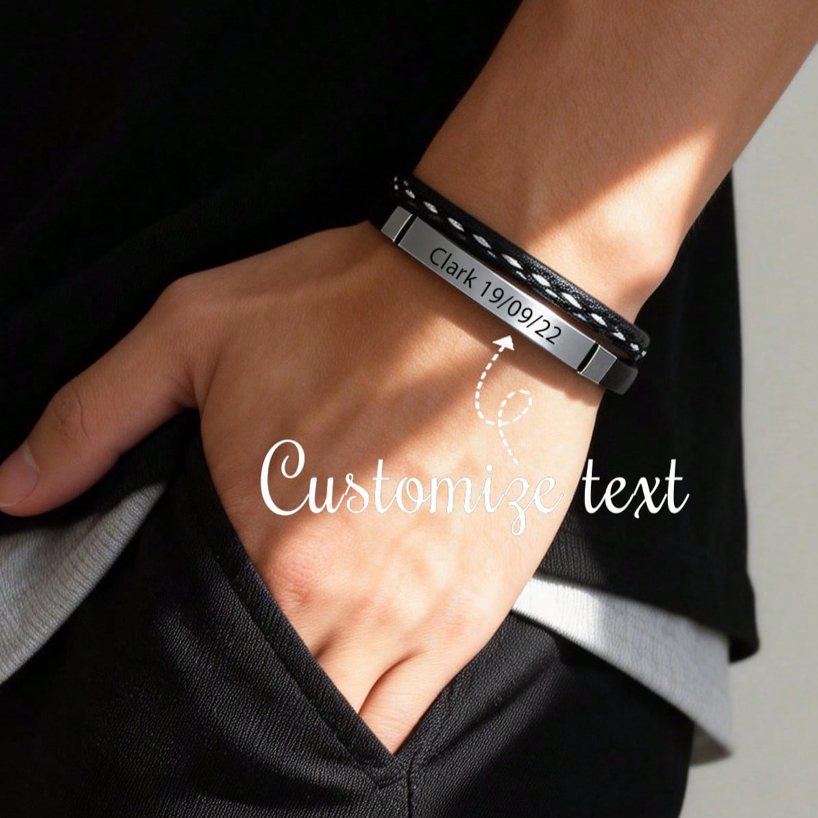 Pulsera de cuero de poliuretano personalizada con grabado, estilo minimalista negro, regalo ideal para ella - novio, papá, familia, amigo, hijo, mam?