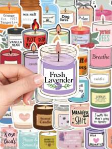 50pcs Colorful Cartoon Aromatherapy Candle Sticker Aesthetic Graffiti Decal For Laptop Luggage Notebook Scrapbook Phone Sticker HD Printing PVC Gift (Not Easy To Fall Off) - 1 Set - View 3