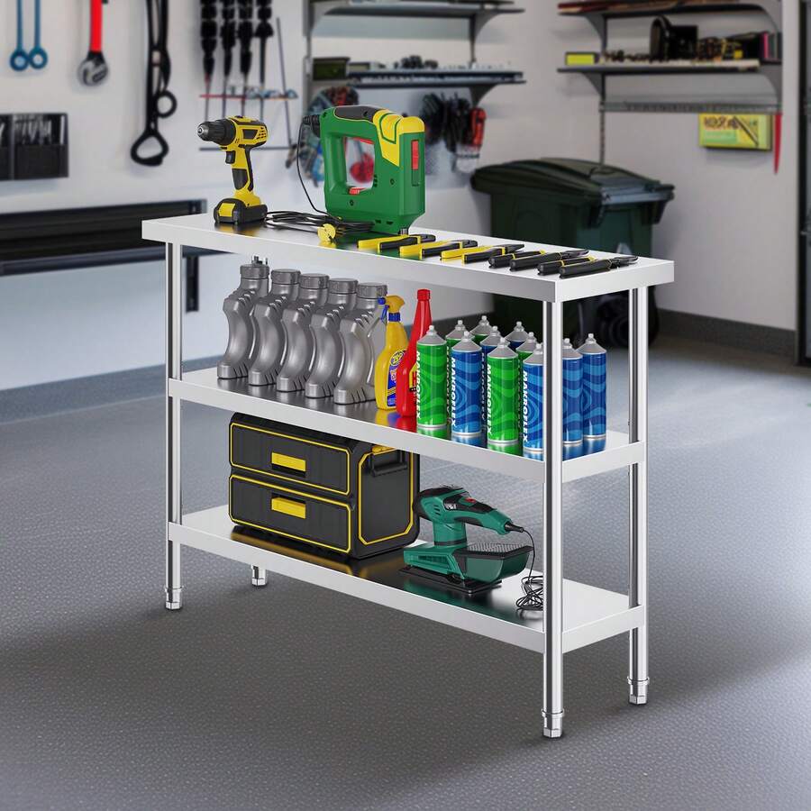 Mesa de Preparación de Alimentos 356x1219x864 mm Mesa de Trabajo de Cocina Comercial de Acero Inoxidable con 2 Estantes Inferiores Ajustables Mesa de Preparación para Parrilla, Cocina, Hogar - 356 x 1219 x 864 mm - Ver 1
