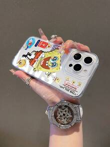 SPONGEBOB 1个透明太空创意海绵宝宝星星字母爱心穿孔防摔手机壳保护套，兼容三星/苹果17/16/15/14/13/12/11Pro Max/12Pro/14Plus等型号 - 彩色 - 查看 3