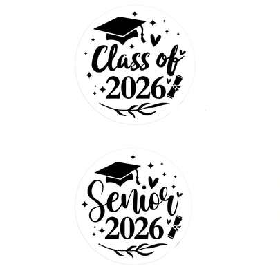 6/30 Pcs Class Of 2026 Graduation Stickers – Black & White Senior Labels – Graduation Party Favor Stickers For Invitations, Envelopes & Gift Bags,1.6 Inch Round(Class/Senior Available)