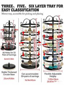 360° Rotating Jewelry Display Stand, Metal Rotating Earring Organizer Adjustable Display Tree, Large Rotating Carousel Stand, Women Jewelry Storage And Display, Suitable For Stud And Hoop Earrings, Vertical Metal Tower Rotating Display Rack, Valentine's Day Home Decor, Galentines Bathroom Decor - Multicolor - View 9