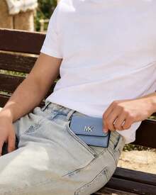 Michael Kors FACET Women's RFID Blocking Ultra-Thin Compact Wallet, Credit Card Holder With Zipper Coin Pouch, Ladies Clutch Organizer - Baby Blue - View 8