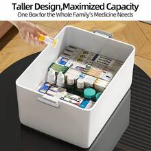 Caja de medicina familiar de 3 capas - Gran capacidad, multicapa, sellada, reforzada, con ventana transparente - Perfecta para el almacenamiento de medicamentos en el hogar y dormitorio - Blanco - Ver 4