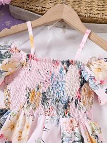 Young Girl Floral Ruffle Jumpsuit, Suitable For Summer Vacation - Pink - View 4