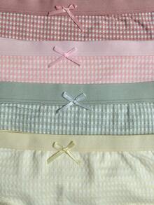 4pcs/Set Women Lace Bow Mesh Low Waist Briefs - Multicolor - View 9