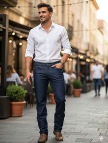 Men's Traditional Straight Leg Work Jeans, Inexpensive And Reinforced - Blue - View 7