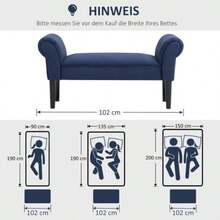 Bed Bench, Upholstered Bench, Seating Bench, Entryway Bench For Bedroom, Load Capacity Up To 130 Kg, Sailcloth, Blue, 102 X 36 X 51 Cm - Blue - View 6