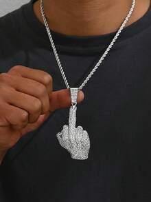 Ice Out Zirconia Polite Gesture Necklace Men Women Punk Hip Hop Rap Rock Party Jewelry Gift - Hand Gesture Necklace - View 4