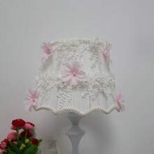 Pleated Fabric Lampshade, Wavy Shape, Pure White Fabric With 3D Cherry Blossom Petal Decor, Romantic Bedroom Lamp Shade, Lace Floral Trim Decor, Bedside Lamp Accessories - Straight Cherry Blossom Lampshade - View 4