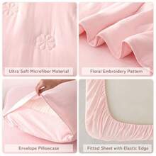 Juego de cama de 4 piezas para niñas y niños juego de edredón para cuna con bordado de margaritas incluye edredón sábana encimera sábana bajera funda de almohada juego de cama de-B027 - Rosa - Ver 5