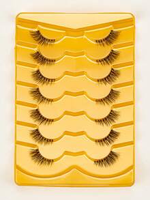 7对半截式假睫毛，加长尾型，自然猫眼妆效，仿貂毛材质，适合日常妆容。 - 黑色 - 查看 2