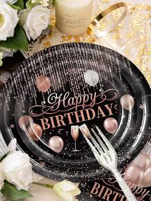 168pcs Rose Gold-Themed Birthday Party Tableware Set, Paper Plates Made Of 350g Thick Paper, Black Paired With Rose Gold Balloons, Making The Party More Exquisite, Can Serve 24 Guests At The Same Time - Nhiều màu - Xem 9