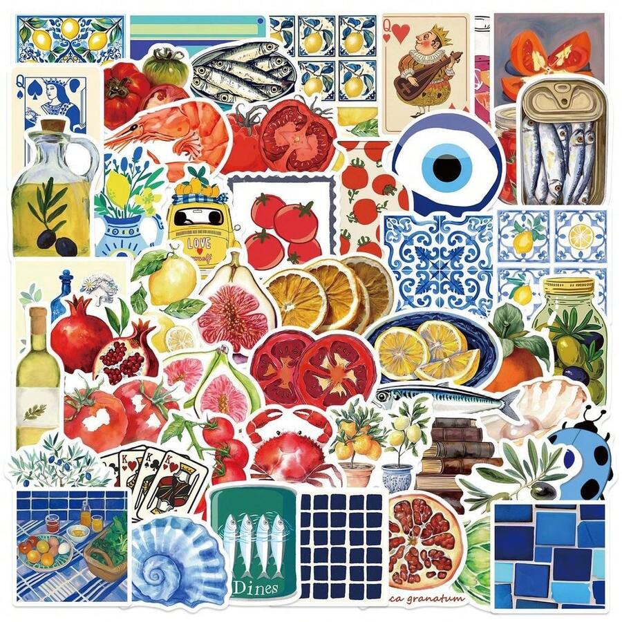 50 Pieces New Mediterranean Tomato Series Stickers - Waterproof DIY Decals For Journals, Water Cups & Phone Cases - 50PCS - View 1