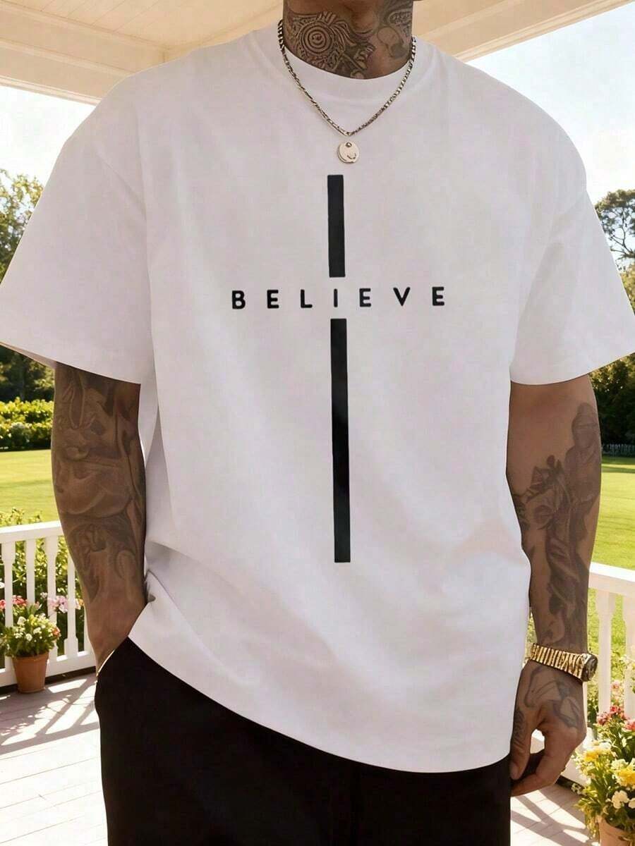 T-shirt homme ZIVRE << Croire en Dieu Jésus Pâques » - Imprimé religieux chrétien - Col rond, manches courtes, style vintage - T-shirts graphiques - Imprimé et expédié des États-Unis - Collection été - Blanc - Voir 1