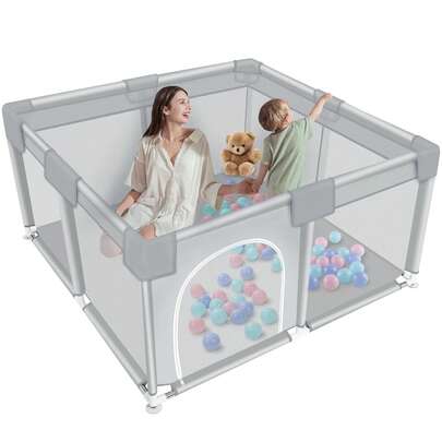 Baby Playpen - Extra Large Indoor And Outdoor Baby Playpen With Soft, Breathable Mesh And External Zippered Door - Playground Suitable For Walking And Playing.