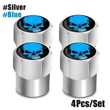 Tapa de vástago de válvula de neumático con logotipo de calavera de aleación de aluminio, tapas de válvula de aire de vástago de rueda de neumático para automóviles, 4 piezas por juego 8EM6 - Rojo-Negro-Blanco - Ver 27