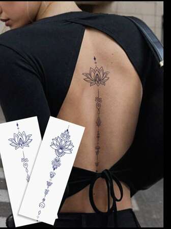 2pcs Floral Line Art & Chain Print Temporary Tattoos, Sexy Minimalist Designs, Unisex Body Art Stickers For Arms, Chest, Abdomen & Back, Waterproof & Sweat-Proof, Lasts 7-14 Days, & Easy To Apply/Remove, DIY Gift
