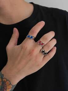 1pc Retro Geometric Arc Drip Oil Five-Pointed Star Charm Metal Open Ring, Rockstar Punk High-End, Casual Minimalist, Street Snap, Daily Holiday Versatile Jewelry Fashion Men's Ring Gift - Ring - View 2